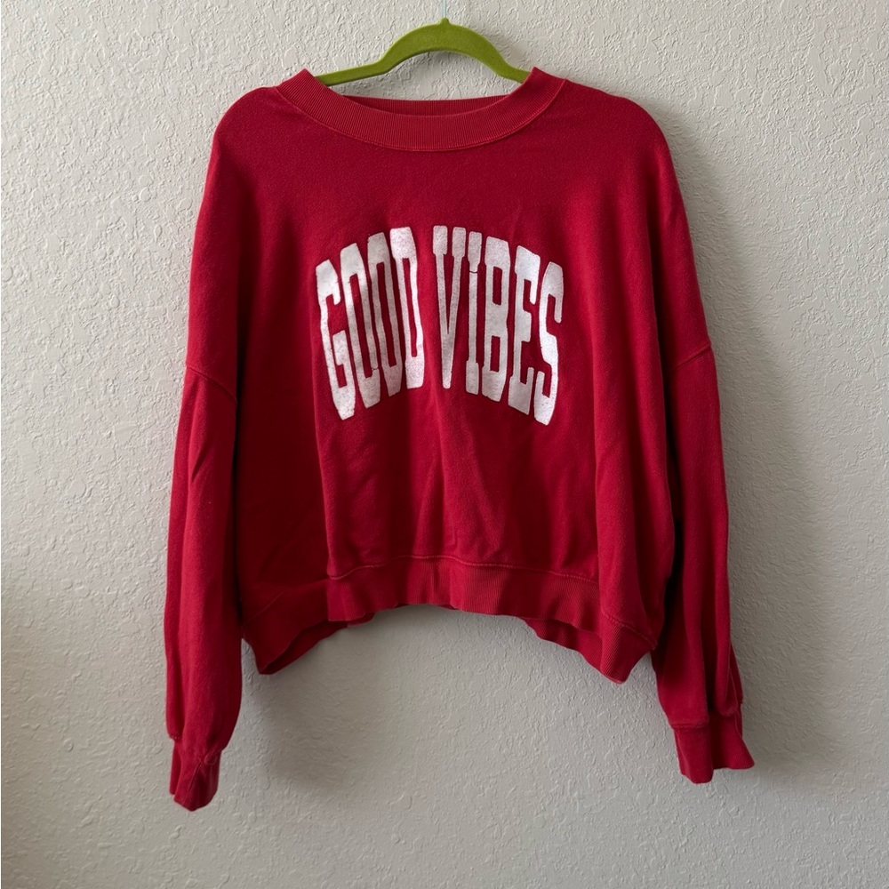 Red 'Good Vibes' Cropped Sweatshirt